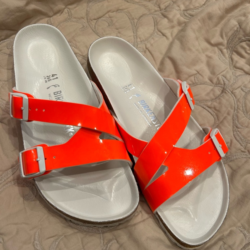 Birkenstock Neon Orange Sandals! Unique!